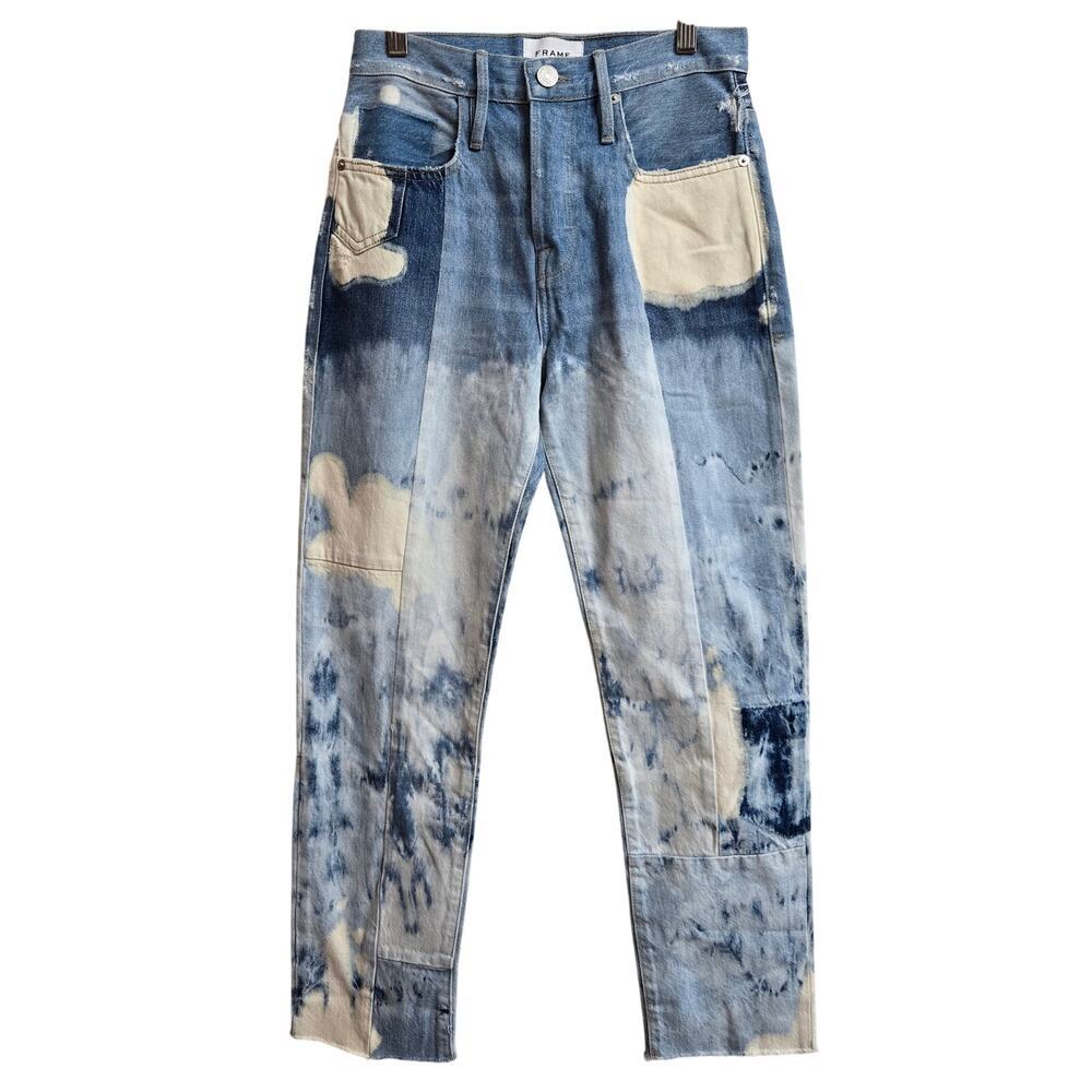 FRAME Womens Le Original Jeans 24 Bleached Patchwork High Rise Straight Fit Boho